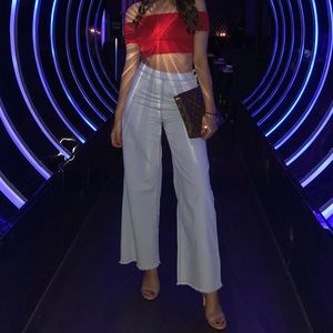 High waisted wide leg denim pants